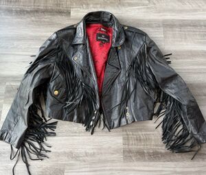 VTG Bermans Black Fringe Leather Jacket Size M 80s
